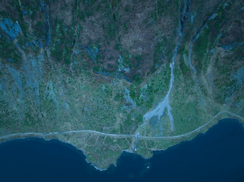 Aerial image of a gulf and coastline
