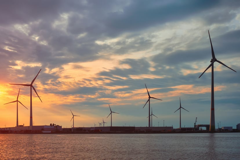 The Port of Antwerp at sunset