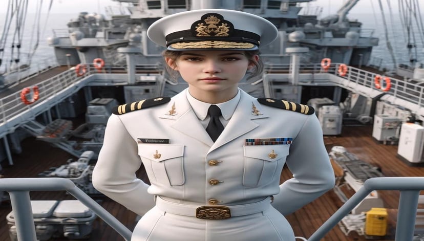 a female officer working in a maritime job on a ship