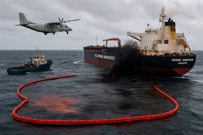 The Phoenix Jamnagar oil tanker leaking oil into the ocean