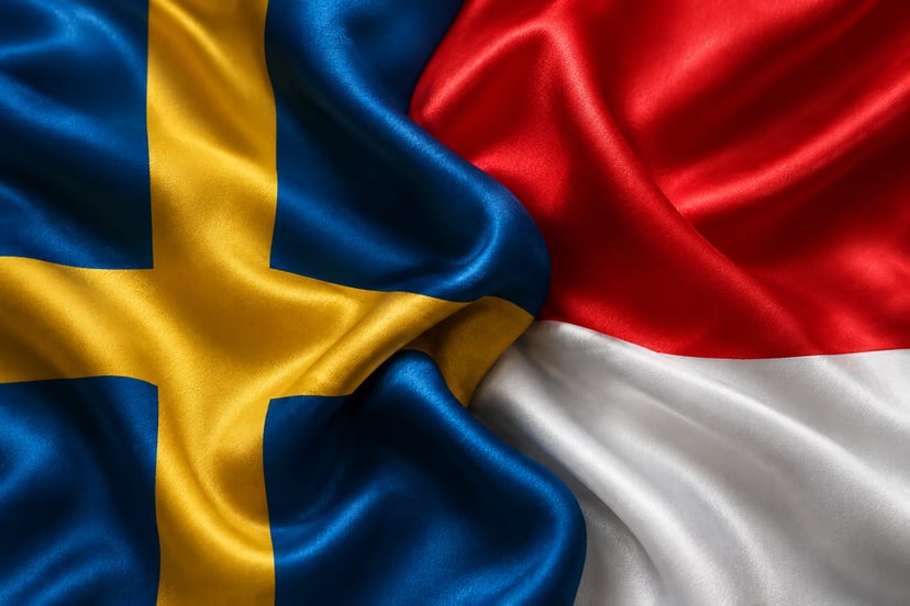 The Swedish and Indonesian flags intertwined 