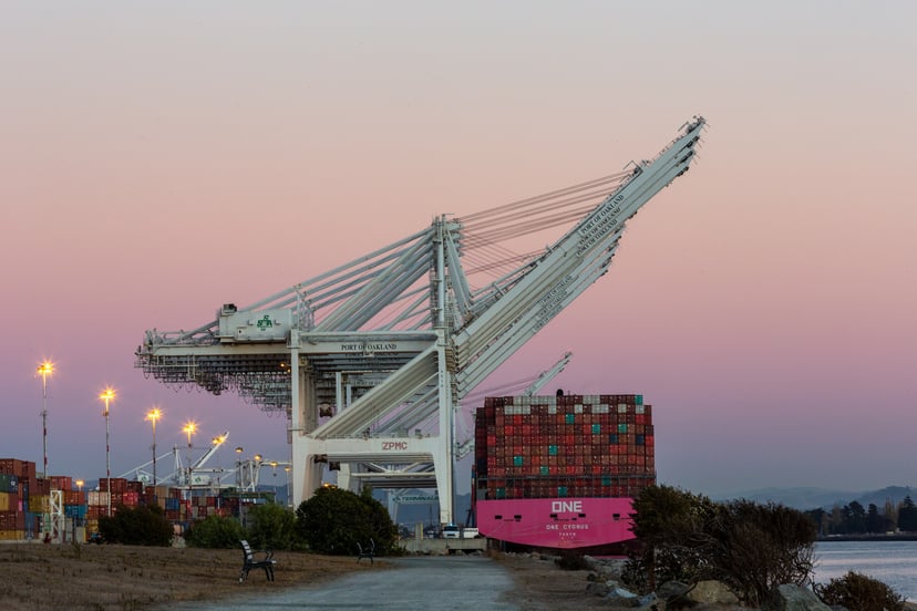 Port of Oakland at dusk