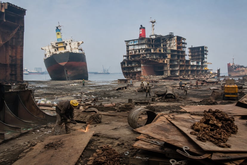 A shipbreaking yard in India