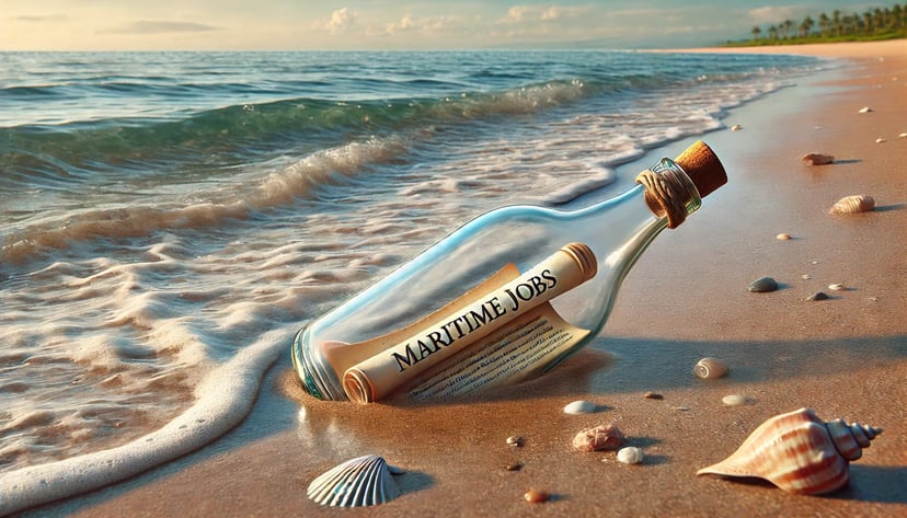 a message in a bottle saying 'maritime jobs'
