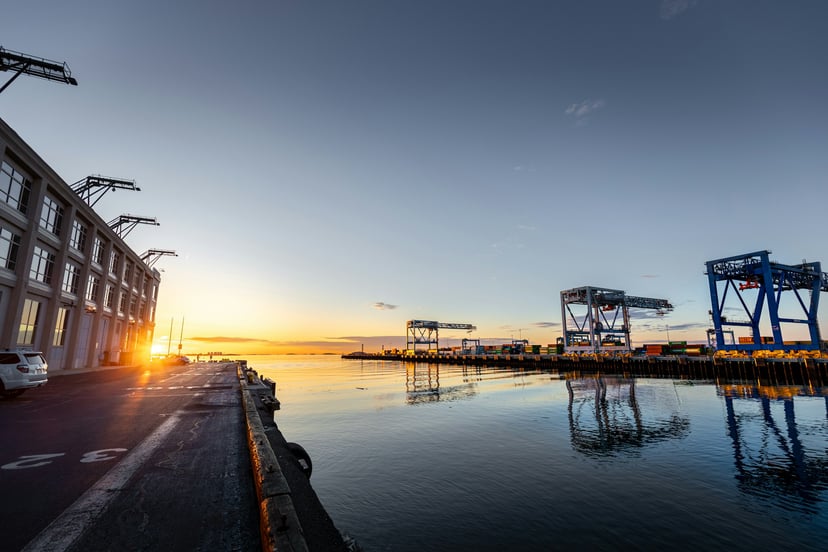 The Port of Boston, USA at sundown