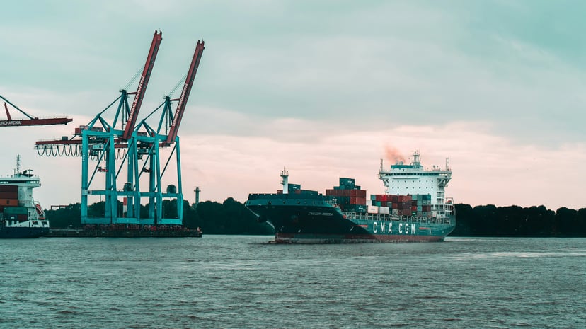 A CMA CGM container ship near port