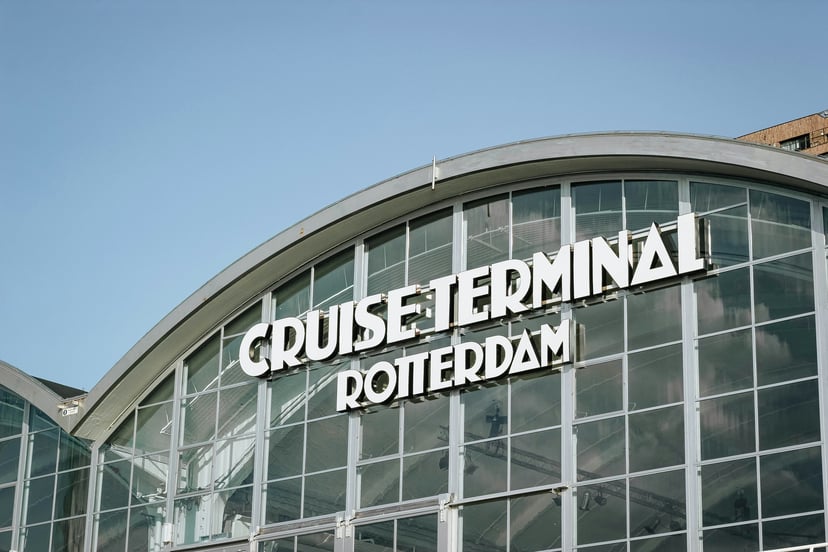 the front of the cruise terminal building at Rotterdam