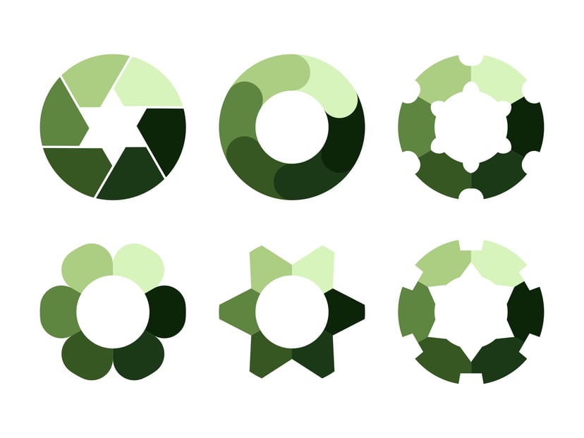 Illustration of six different green lifecycle circles
