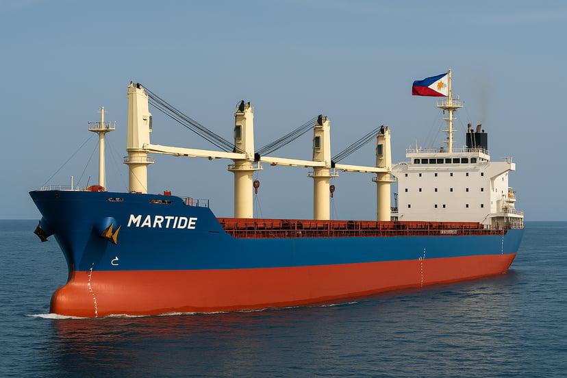 A bulk carrier called Martide flying the flag of the Philippines