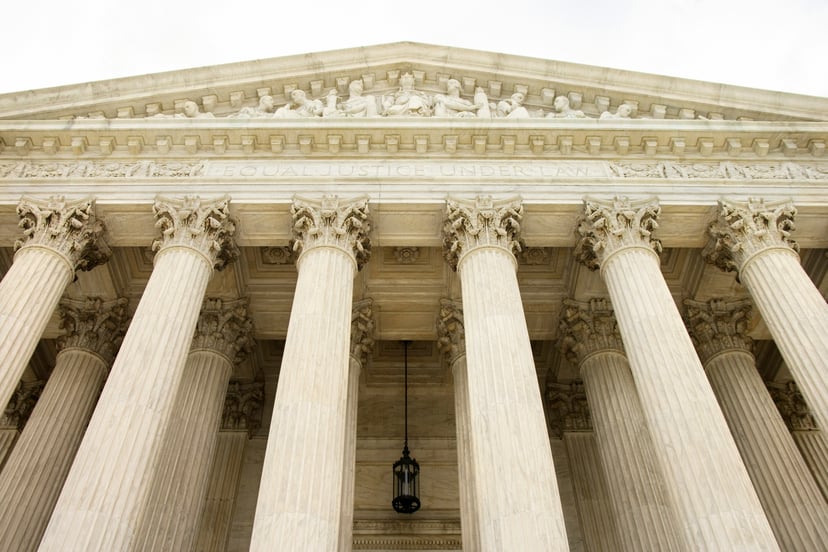 Close-up of the exterior of the U.S. Supreme Court building