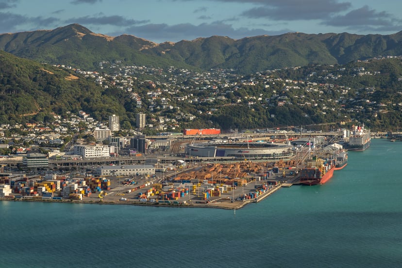 Port of Wellington, New Zealand with the city in the background