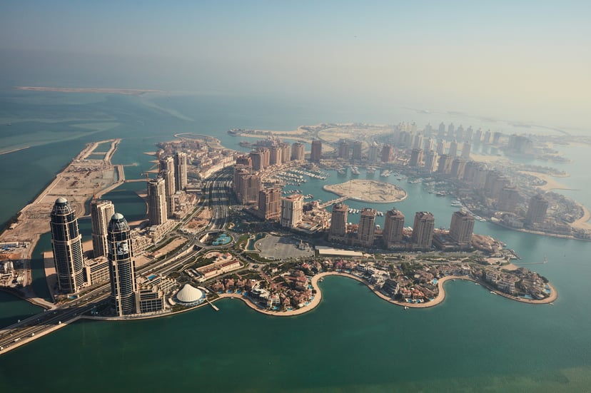 A view of Qatar and surrounding waters from the air