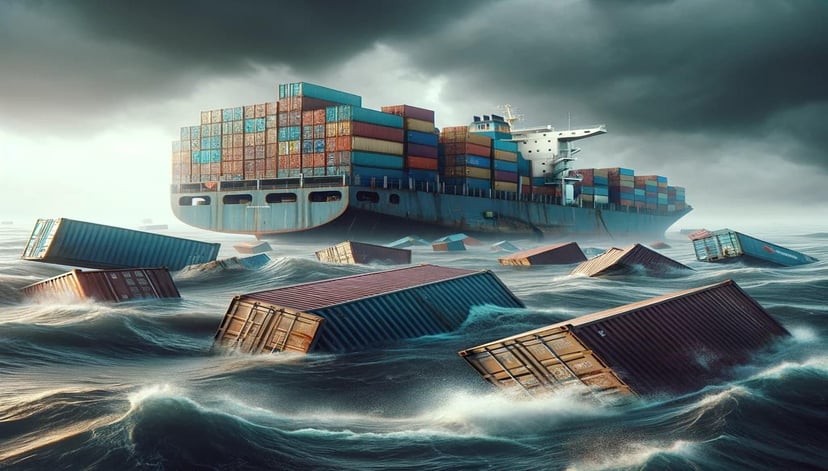 Shipping containers floating in the sea after falling off a vessel