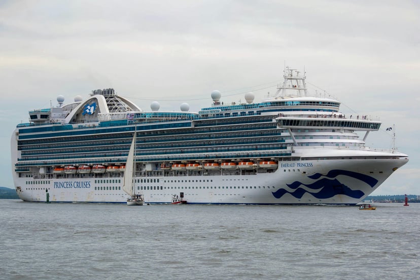 The Emerald Princess cruise ship at sea under a grey sky