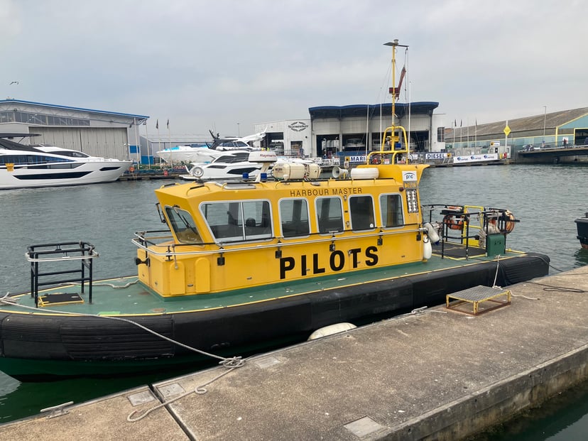 a marine pilot boat in a harbor