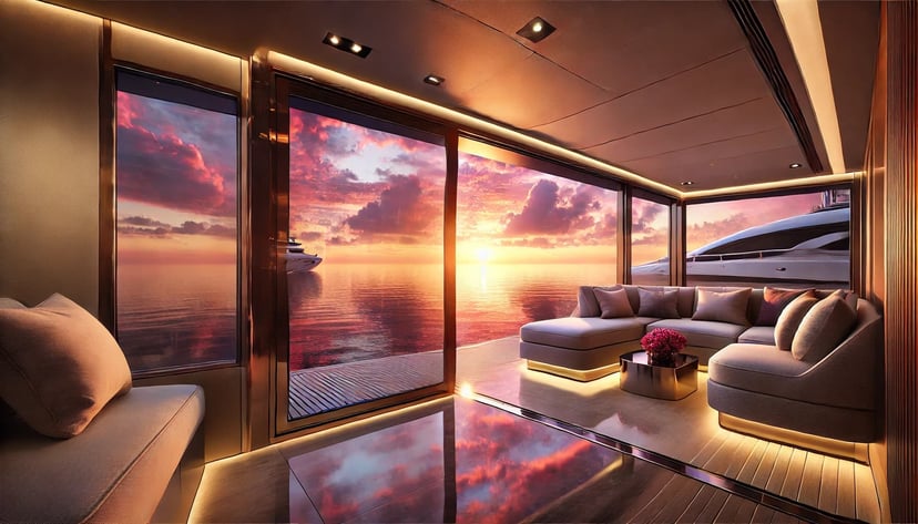 an ocean sunset view from a balcony on a luxury passenger vessel