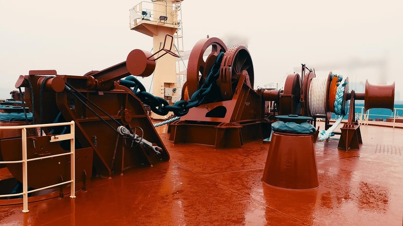 the windlass on the forecasele of a commercial vessel