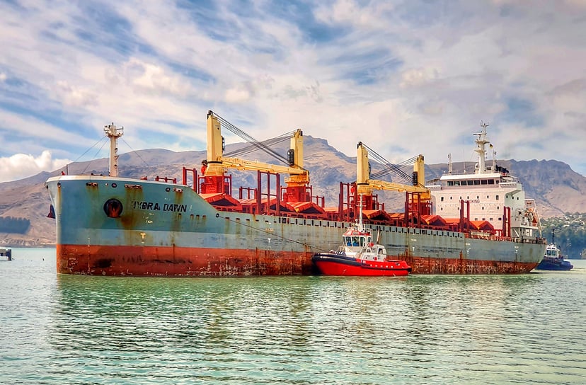 a bulk carrier and tugboat