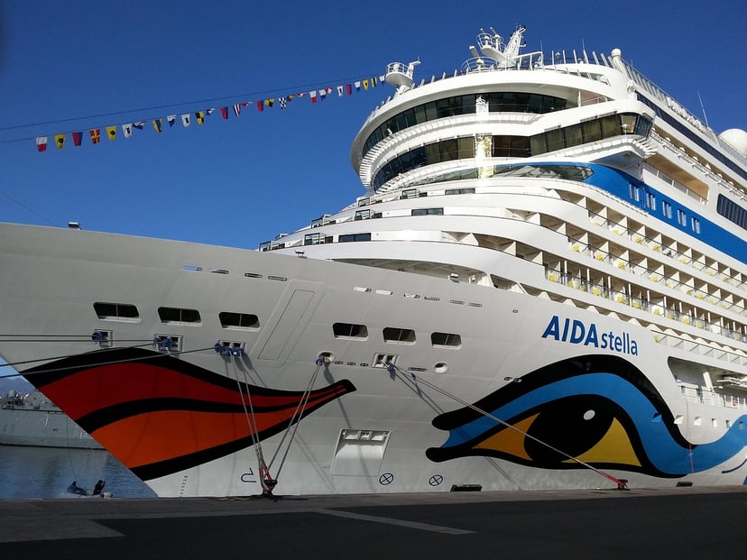 A close up of the bow of the AIDAstella cruise ship 