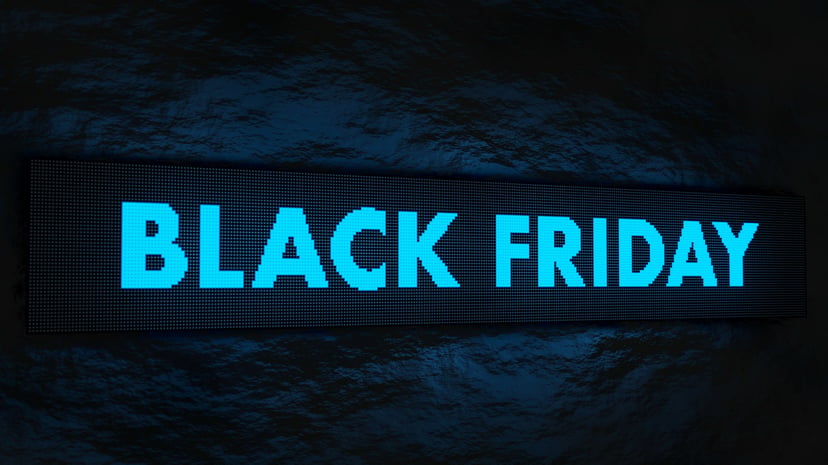 The words 'Black Friday' on a electronic display board 