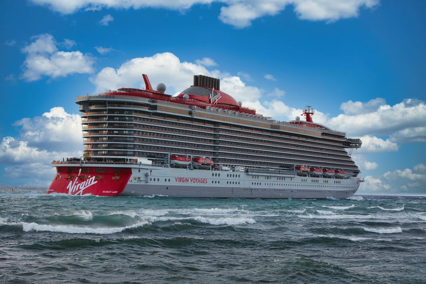Virgin's Scarlett Lady cruise ship at sea