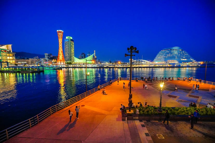 Kobe Port illuminated at night