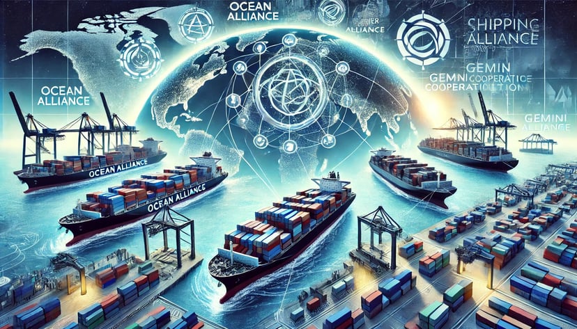 Various vessels that form part of a shipping alliance in a port