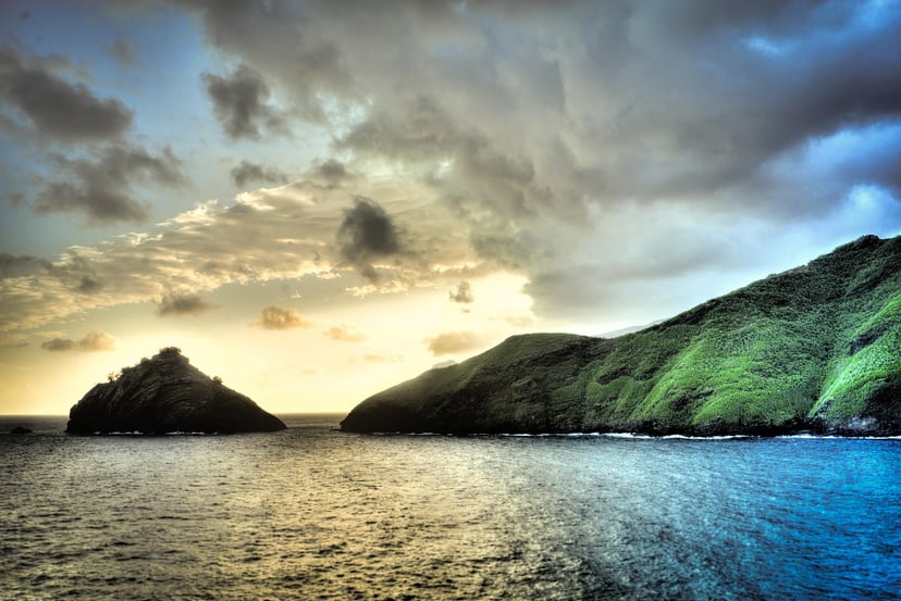 The Marquesas Islands at sundown