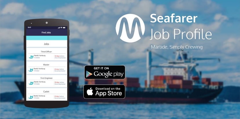cellphone with Martide's mobile maritime jobs app on it