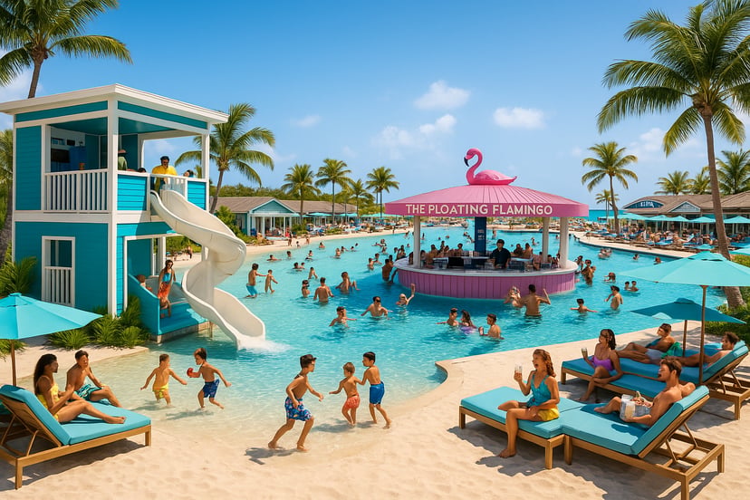 The Floating Flamingo pool bar at The Royal Beach Club