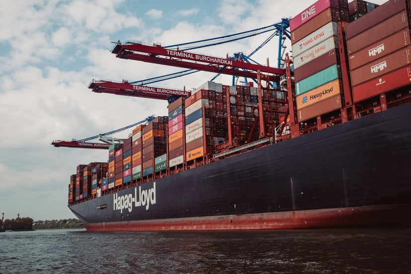 A Hapag-LLoyd container ship in a port