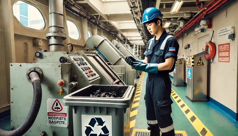 a man working in a maritime job as a waste disposal operator on a ship