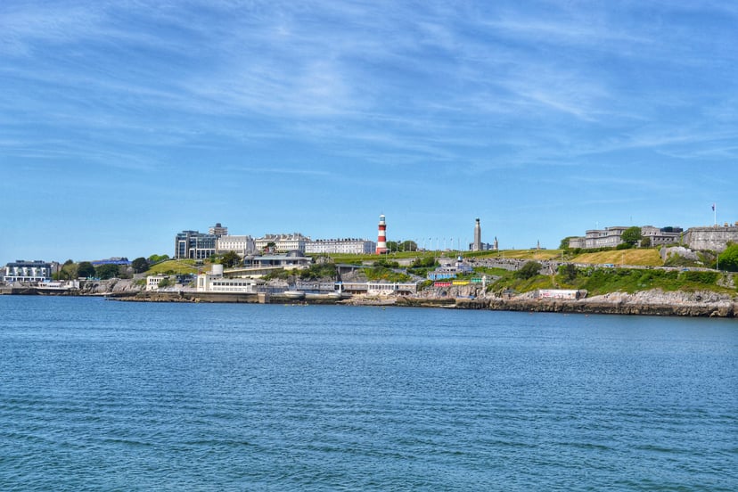 A view across Plymouth Hoe and the lighthouse in the UK