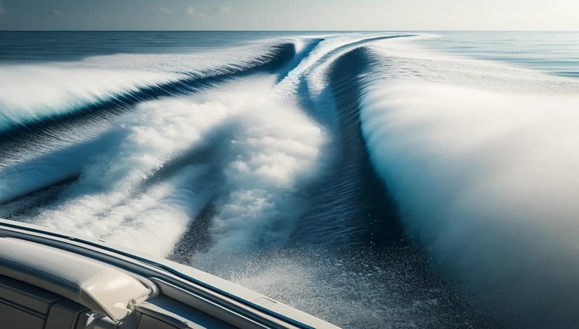The wake of a speedboat