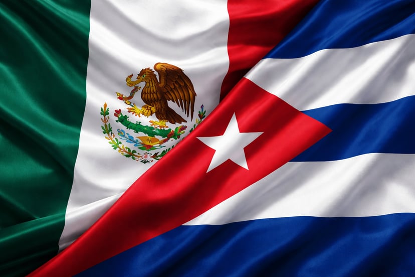 The Mexican and Cuban flags intertwined