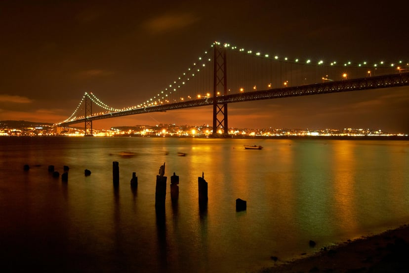 View of Lisbon across the water at sunset