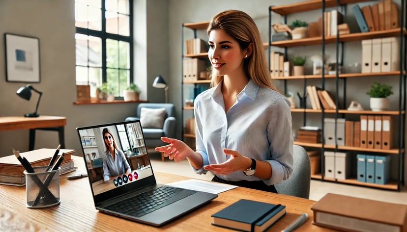 a woman conducting an online job interview