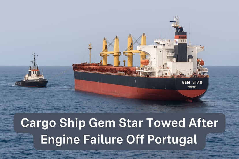 The Gem Star being towed by a tugboat