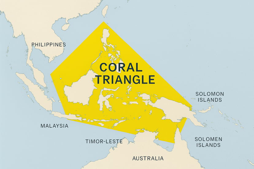 A map showing the areas covered by the Coral Triangle