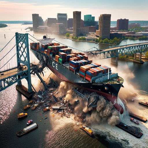 The Dali container ship hitting the Francis Scott Key bridge in Baltimore