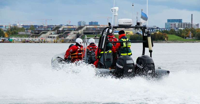 A rescue boat and crew