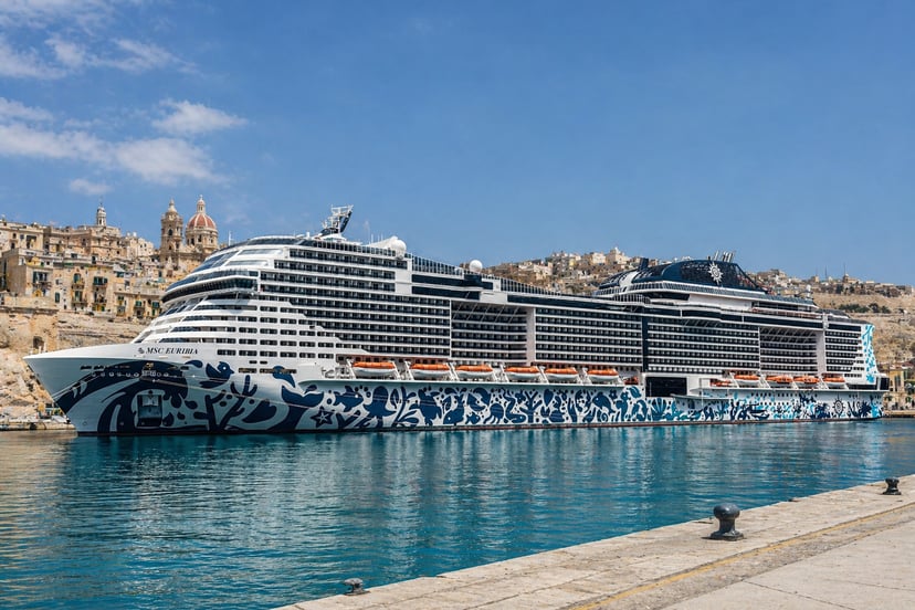 The MSC Euribia cruise ship in a Mediterannean port