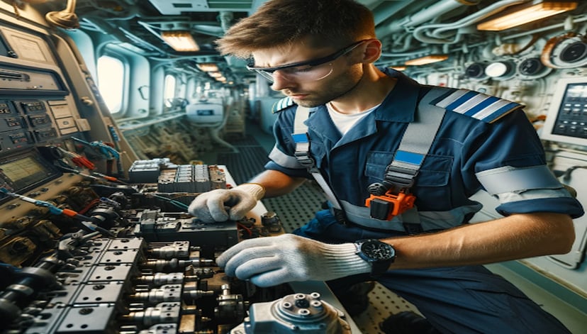 a man working in a marine engineer job on a ship