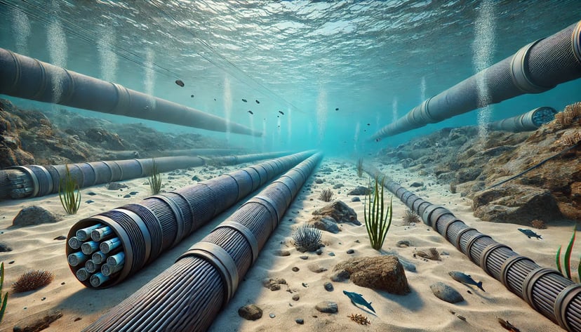 Underwater cables lying on the seabed