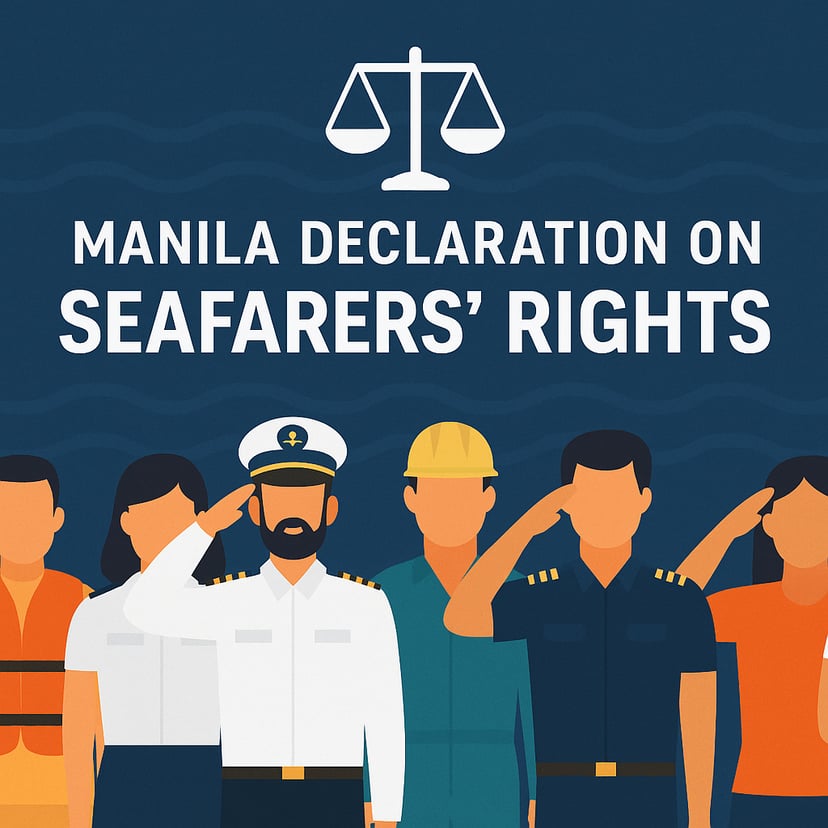 The words 'Manila Declaration on Seafarers' Rights' and a group of seafarers