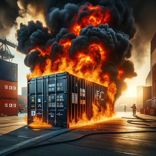 AI generated image of a shipping container on fire