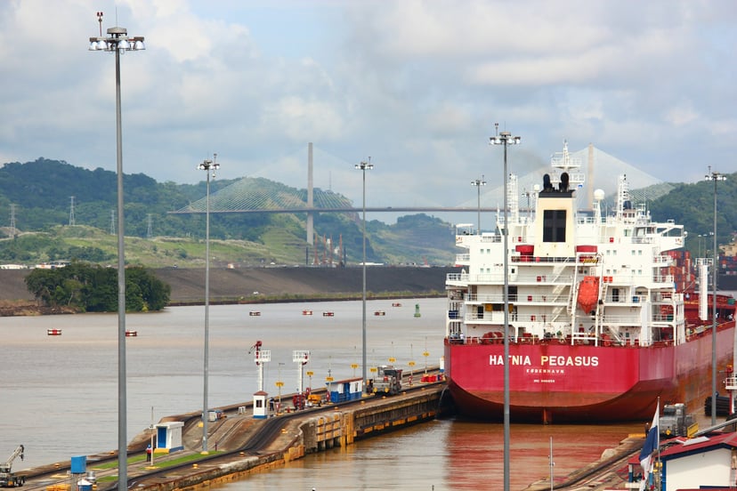 A ship transiting the Panama Canal