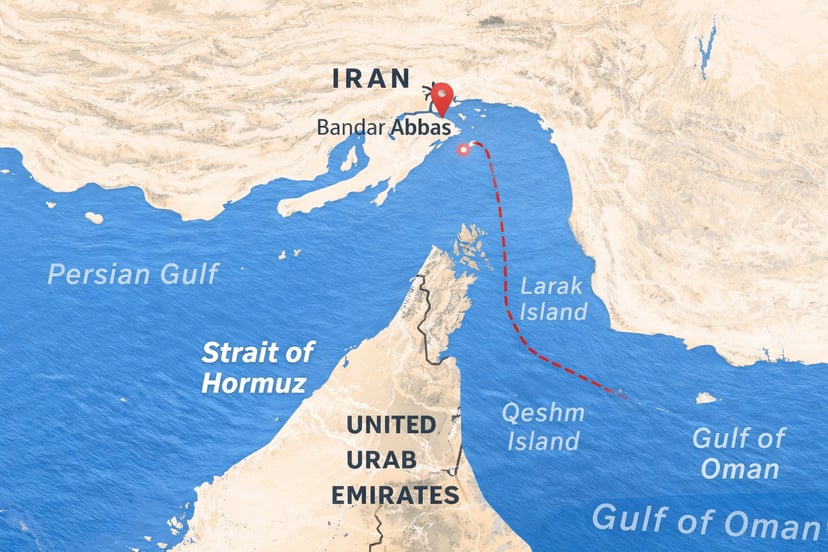 A map showing the location of the Strait of Hormuz