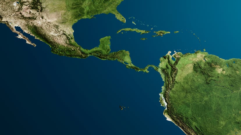 A map showing the Gulf of Mexico and the joining of North and South America