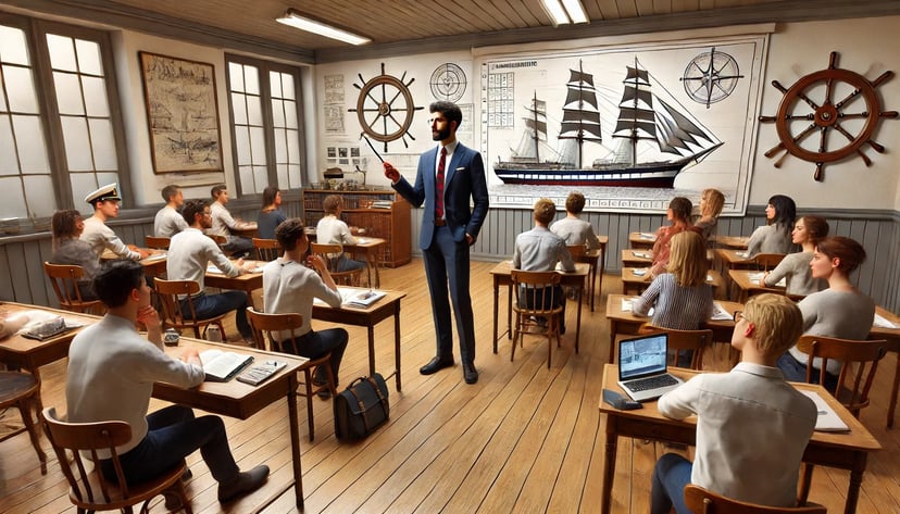 a lecturer addressing students at a maritime training academy